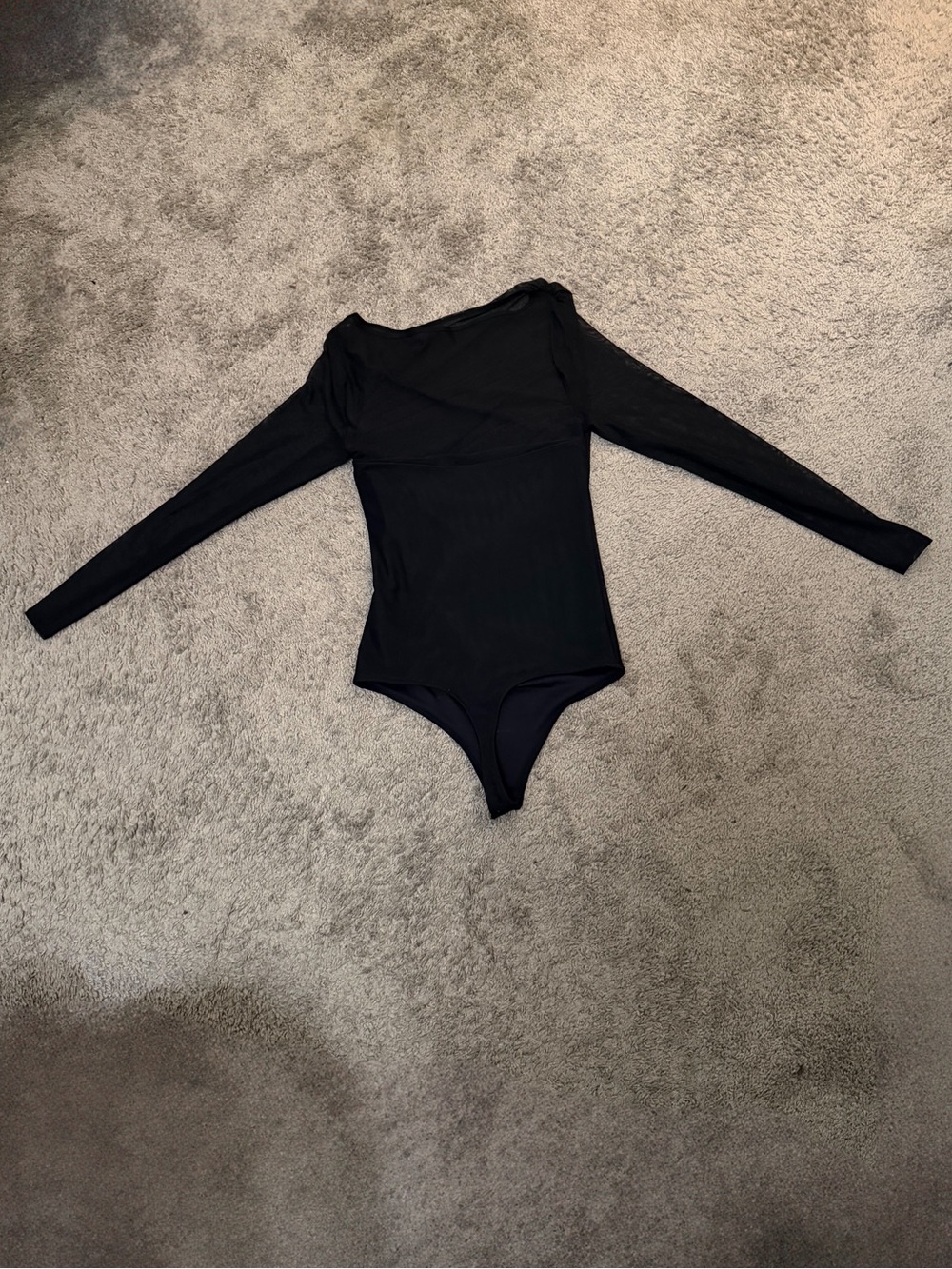 Abercrombie & Fitch Black One Shoulder Mesh Bodysuit Long Sleeve Slim Fit - Picture 3 of 5